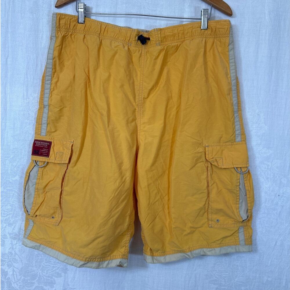 Vintage Abercrombie Swim Trunks Shorts 35 Orange Cargo Mesh Lined Drawstring